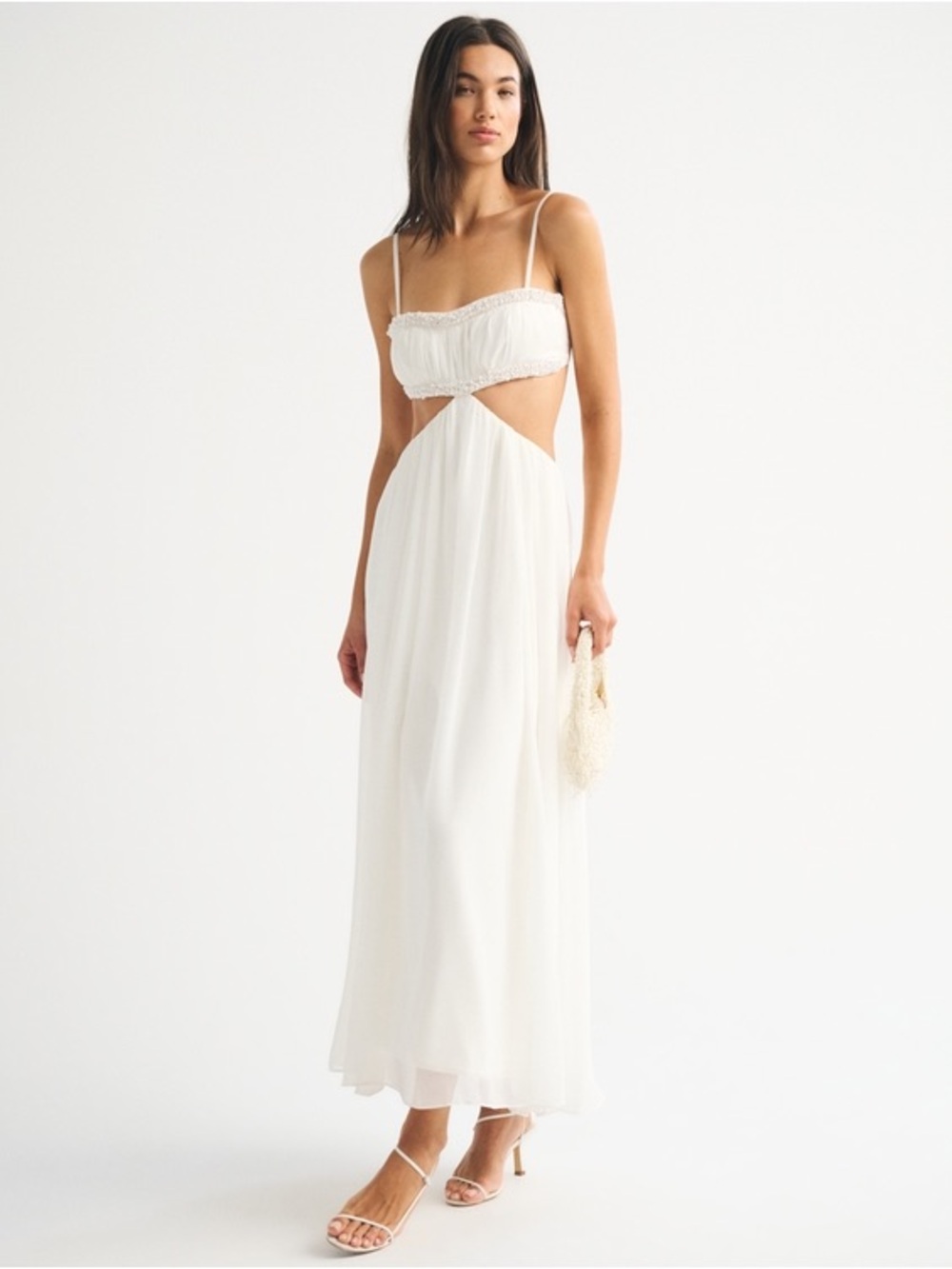 ABERCROMBIE & FITCH Bra-Free Babydoll White Cutout Beaded Maxi Dress Size M